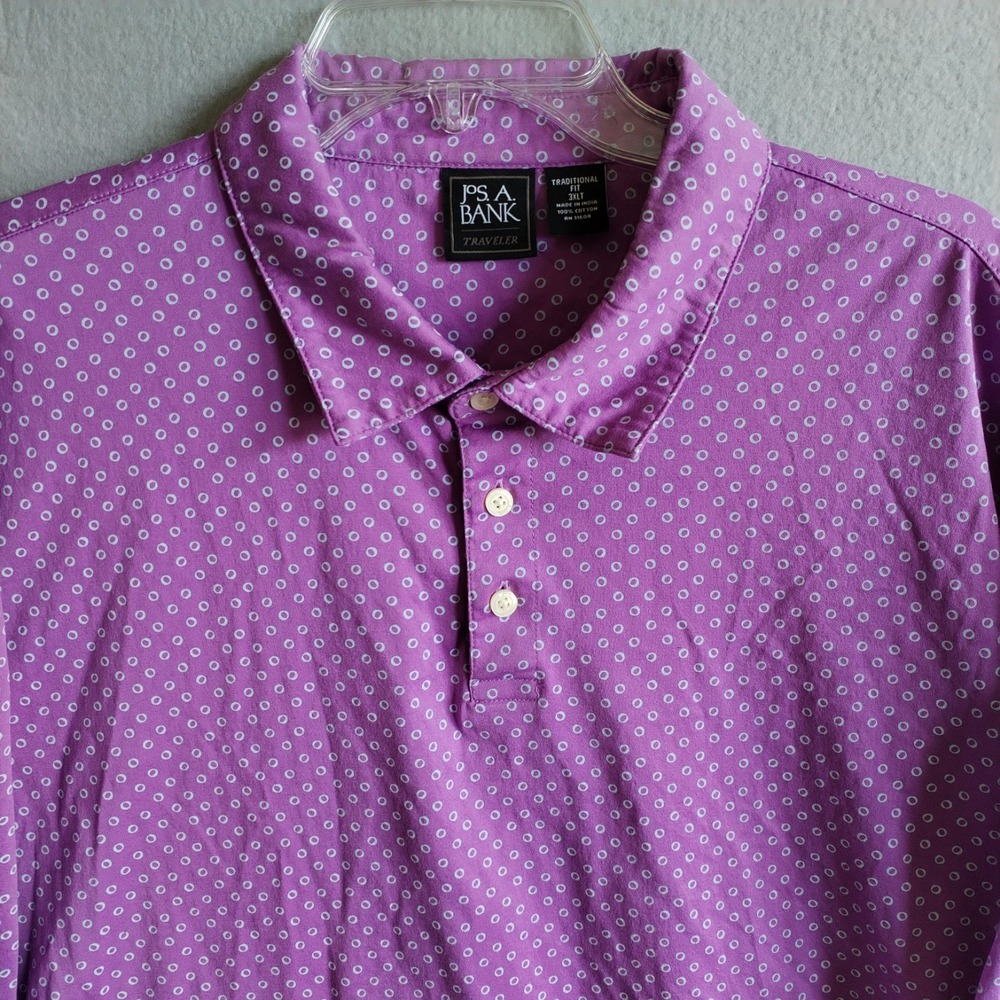 Jos A Bank Traveler Polo Shirt Mens 3XLT Purple Geometric Dot Cotton Big & Tall